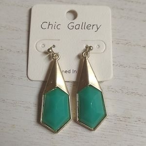 😻 3 For $15 Green Gemstone Geometric Dangles